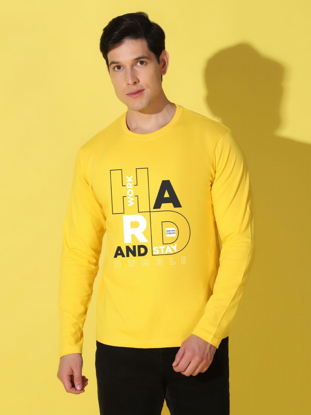 

WOOSTRO Men Typography Printed Slim Fit T-shirt, Yellow