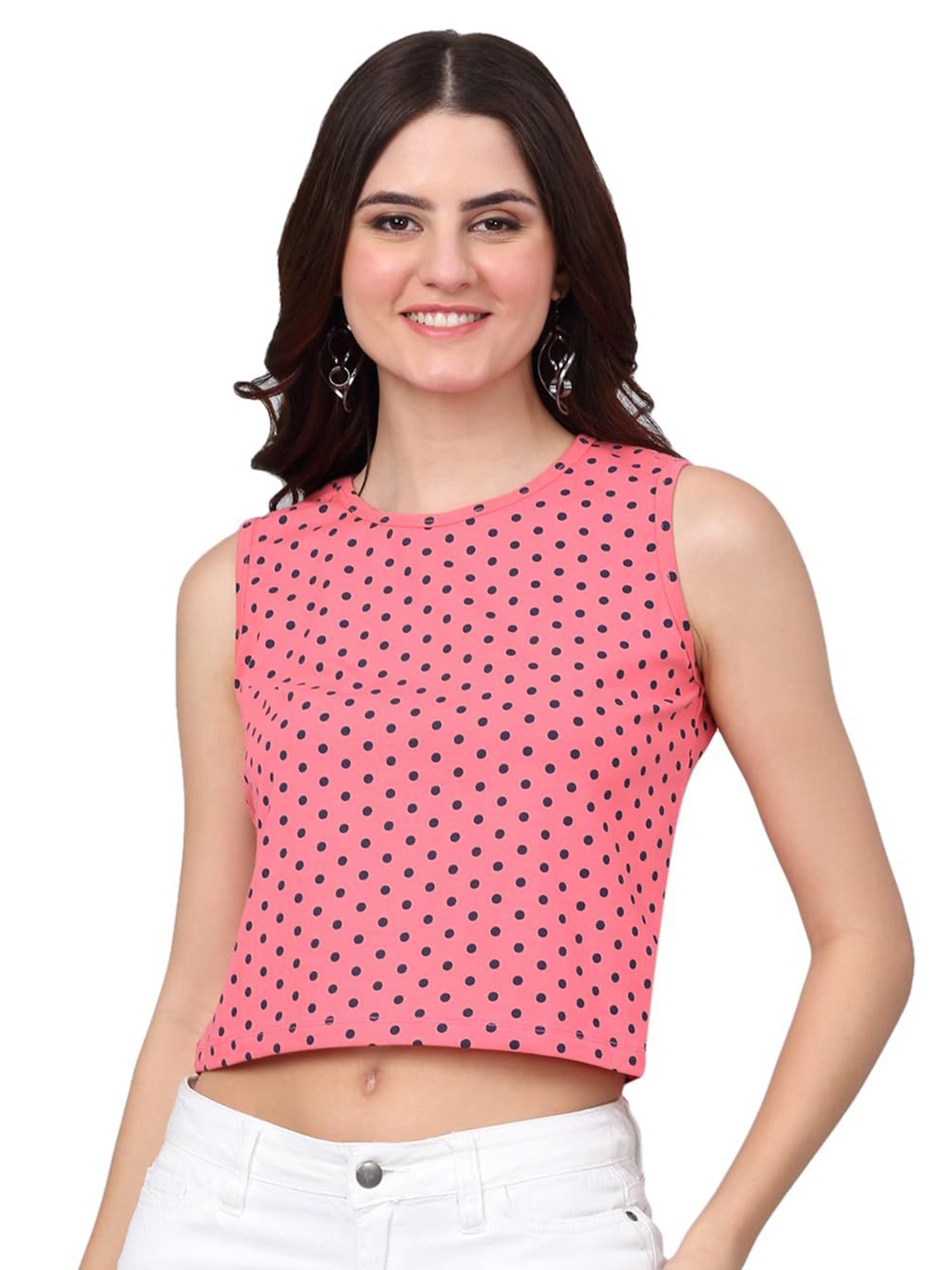 

SZN Women Polka Dot Printed V-Neck Extended Sleeves Pockets T-shirt, Peach