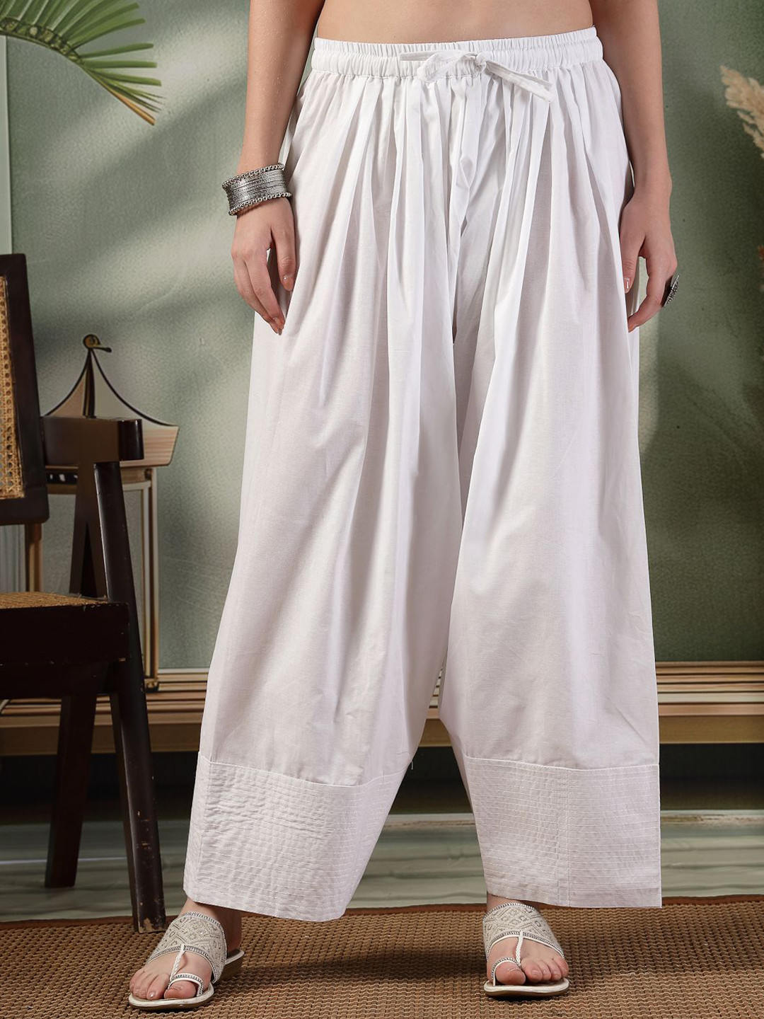 Clora Creation Women Solid Loose Fit Cotton Farshi Salwar