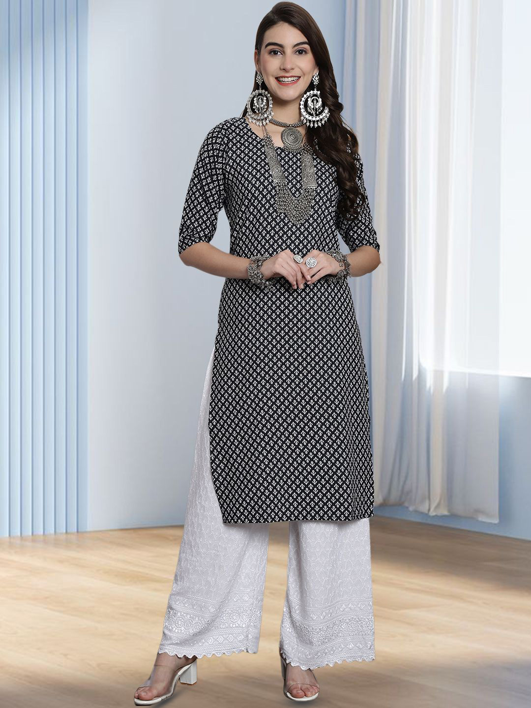 

HERE&NOW Women Ethnic Motifs Printed Kurta, Black