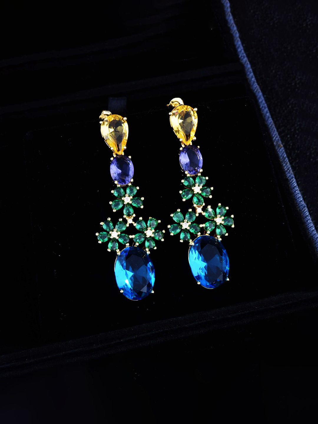 

Jewels Galaxy Silver-Plated American Diamond Studded Floral Shaped Drop Earrings