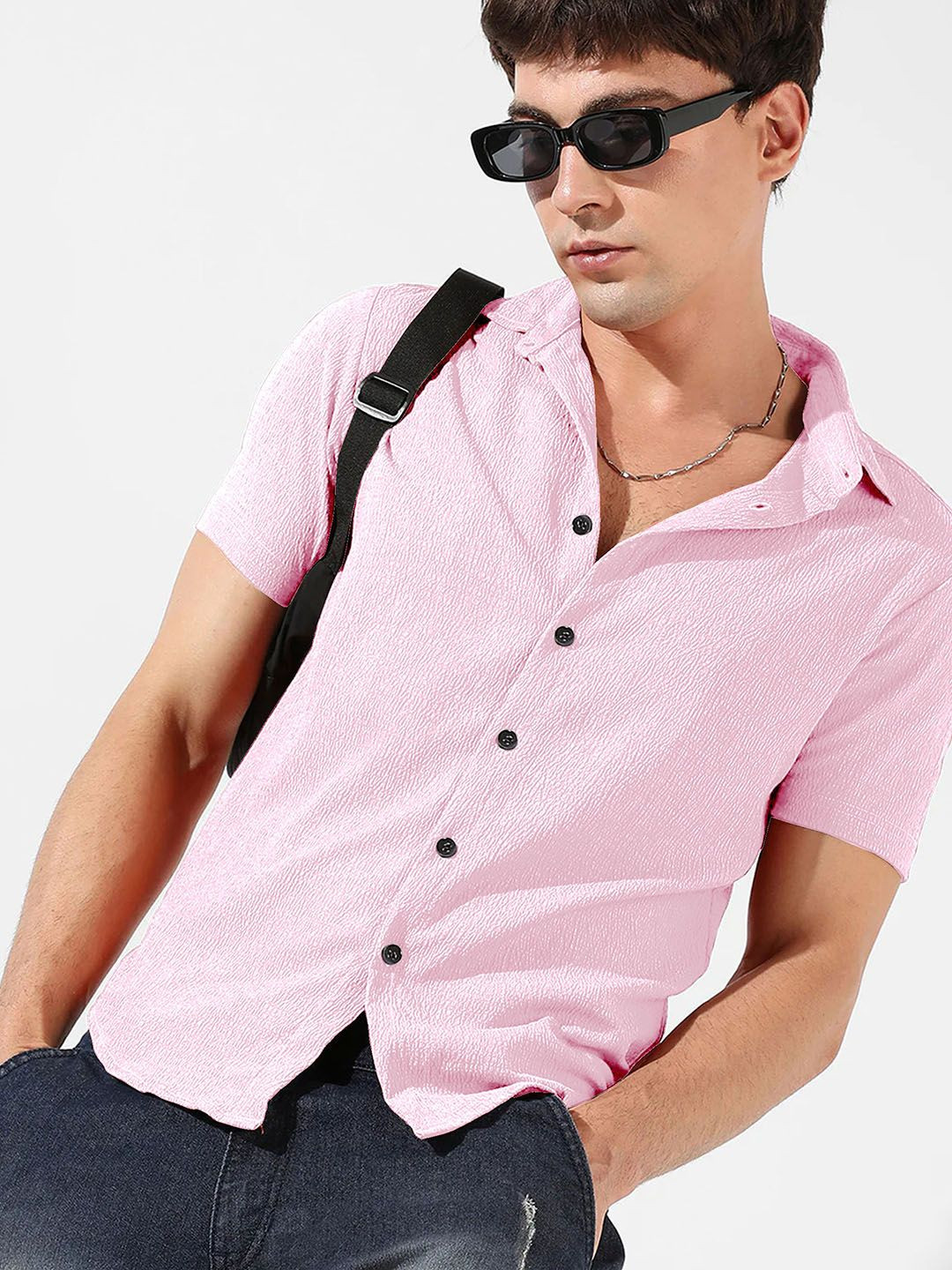 SZN Textured Spread Collar Short Sleeves Standard Casual Shirt