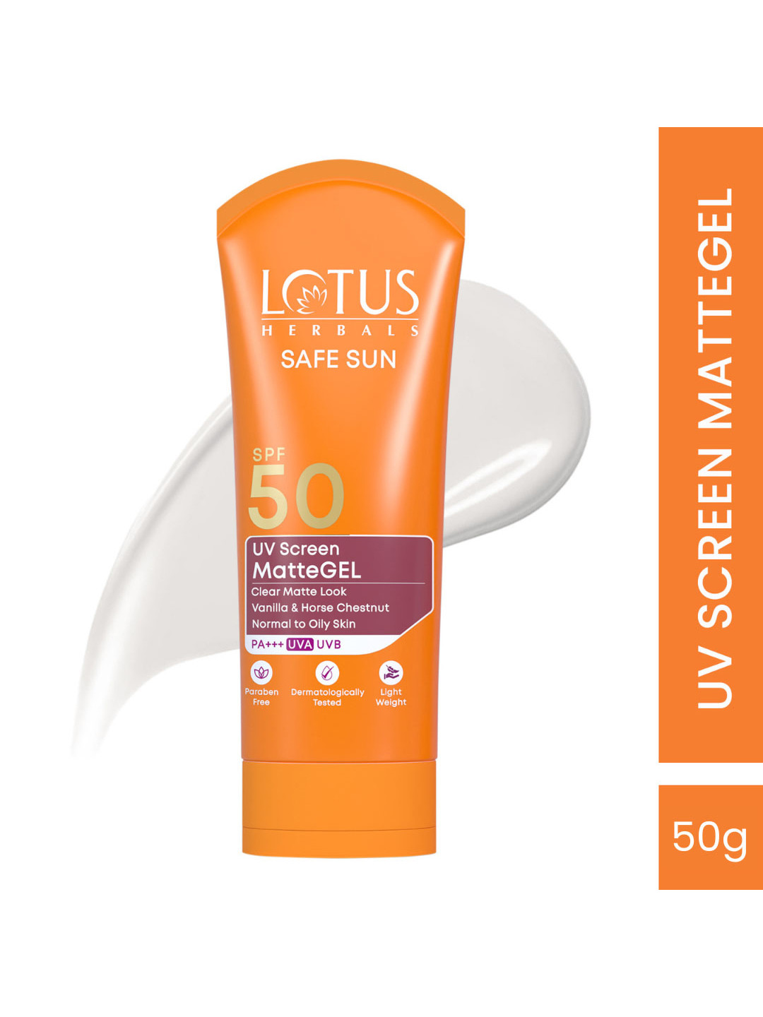 Lotus Herbals Safe Sun UV Screen Matte Gel SPF 50 PA+++ Sunscreen with No White Cast - 50g