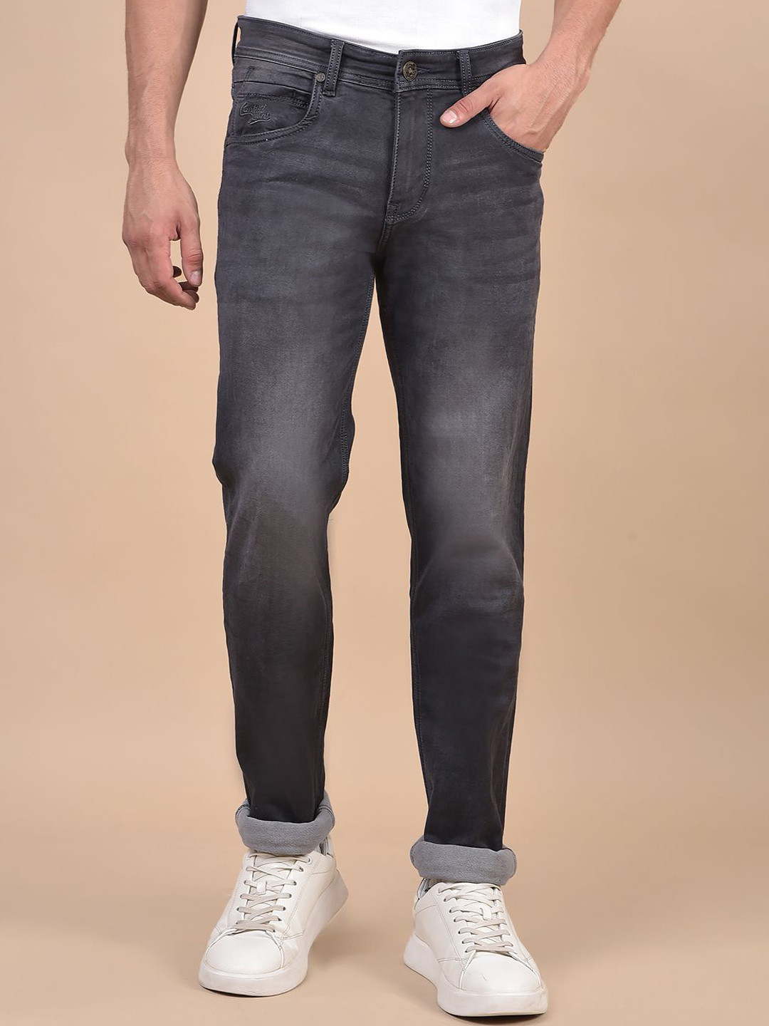 

Cantabil Men Slim Fit Mid-Rise Slash Knee Stretchable Jeans, Grey