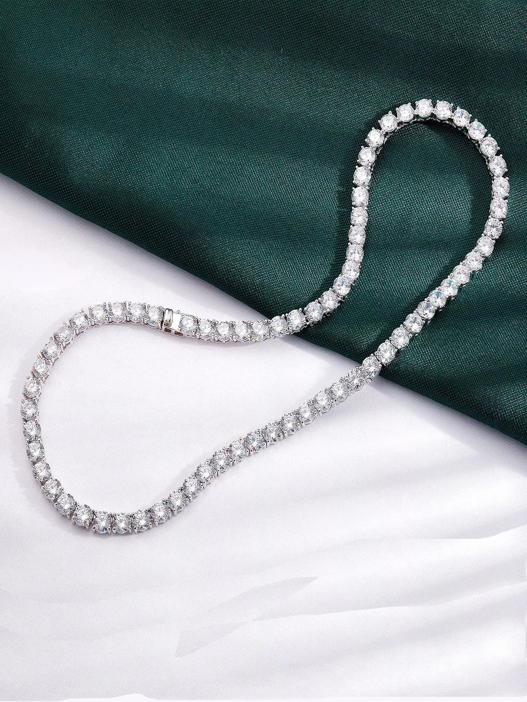 

Vivity Unisex Silver-Plated Cubic Zirconia Studded Chain
