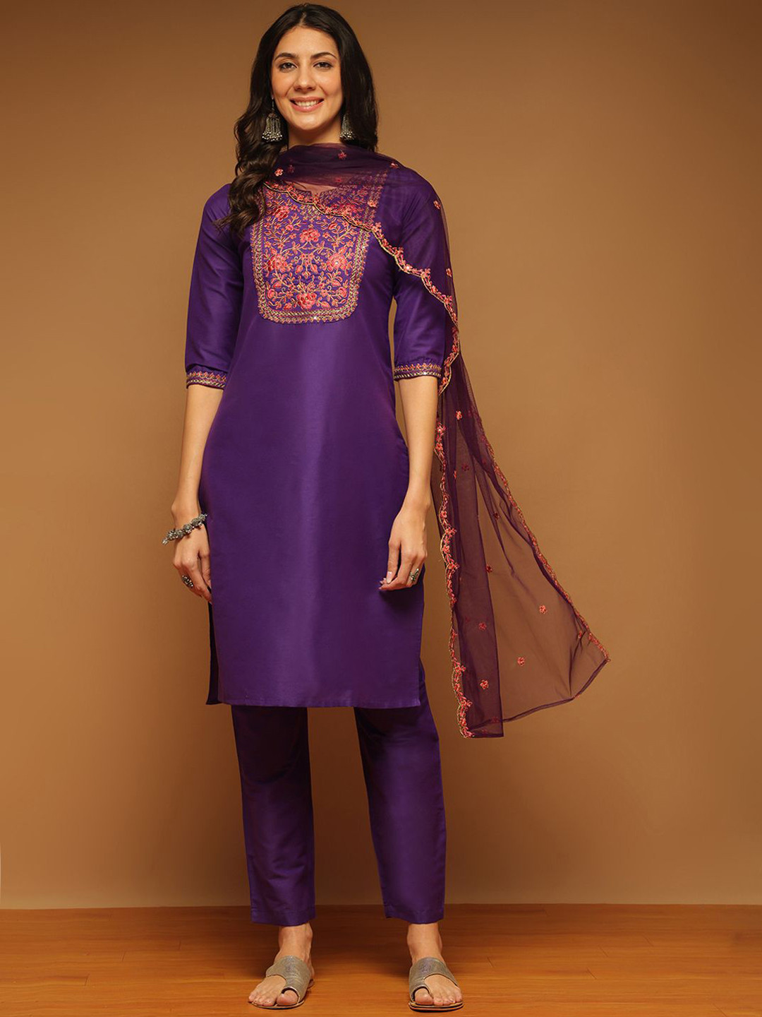 Anouk Women Ethnic Motifs Embroidered Regular Kurta with Trousers 