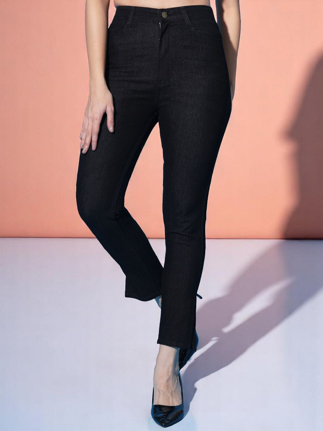 

GUTI Women Skinny Fit High-Rise Stretchable Cotton Jeans, Black