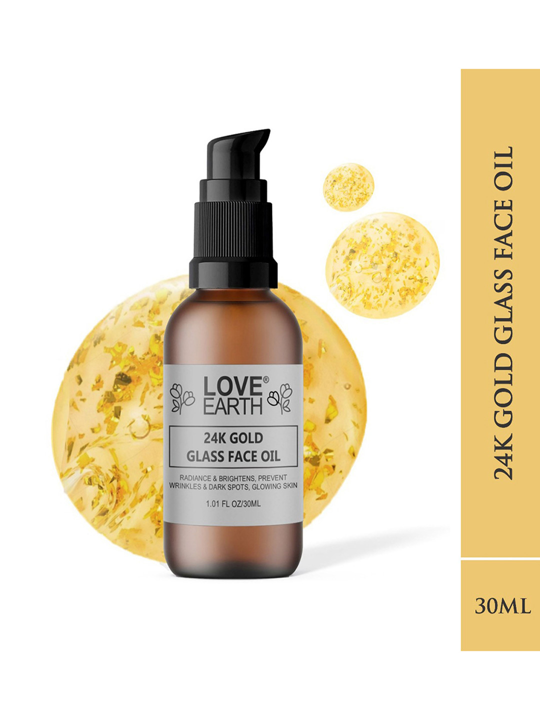 LOVE EARTH 24K Gold Glass Face Oil for Radiance & Brightness - 30 ml