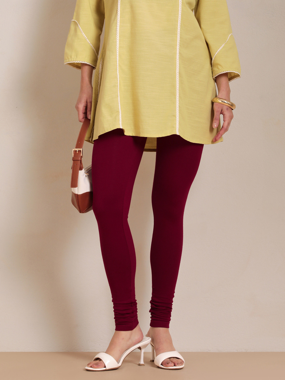 TWIN BIRDS Women Maron Solid Churidar-Length Leggings