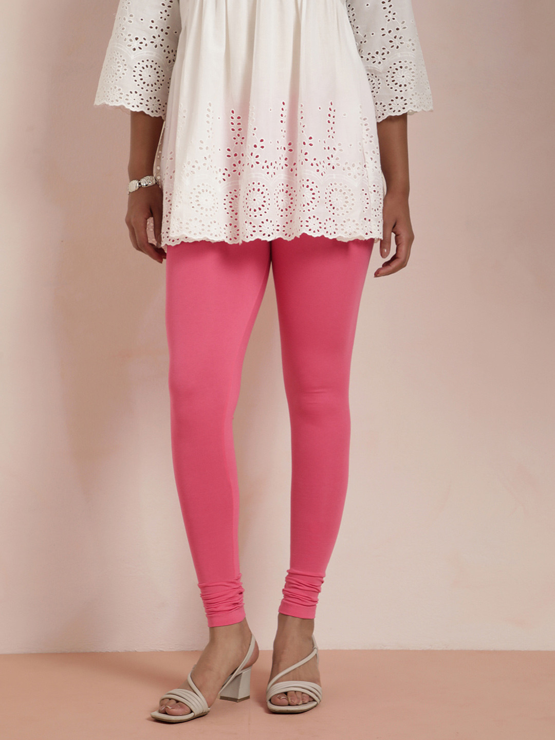 TWIN BIRDS Women Pink Solid Churidar-Length Leggings