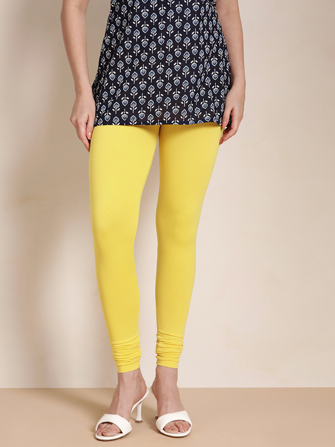 TWIN BIRDS Women Yellow Solid Churidar-Length Leggings