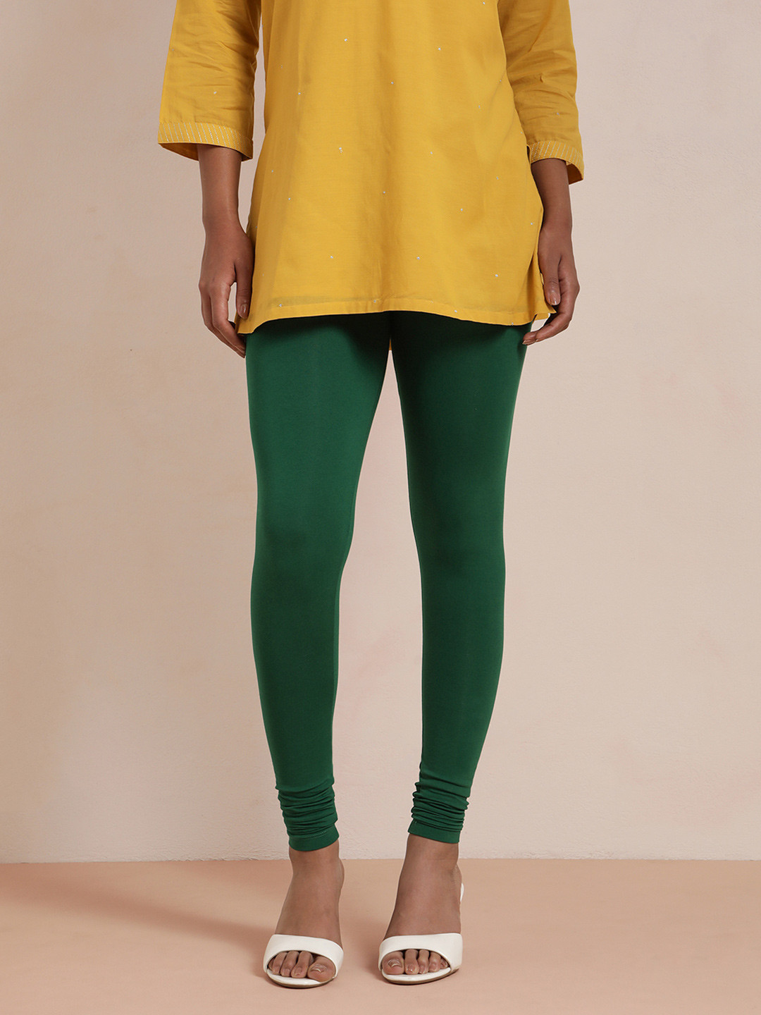 TWIN BIRDS Women Green Solid Churidar-Length Leggings