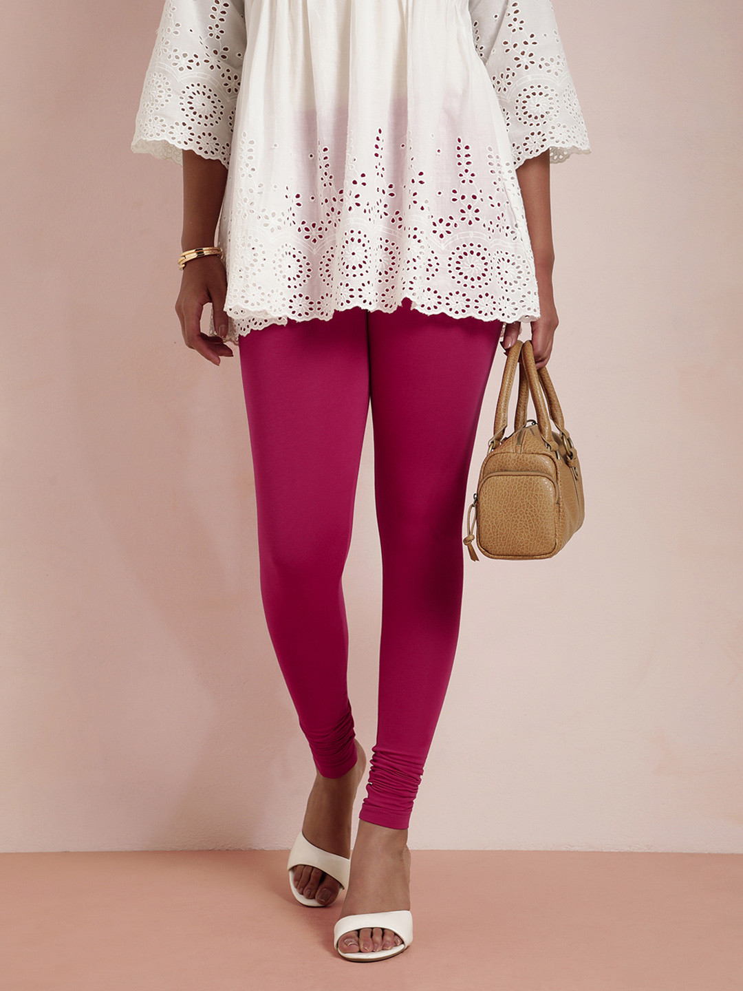 TWIN BIRDS Women Pink Solid Churidar-Length Leggings