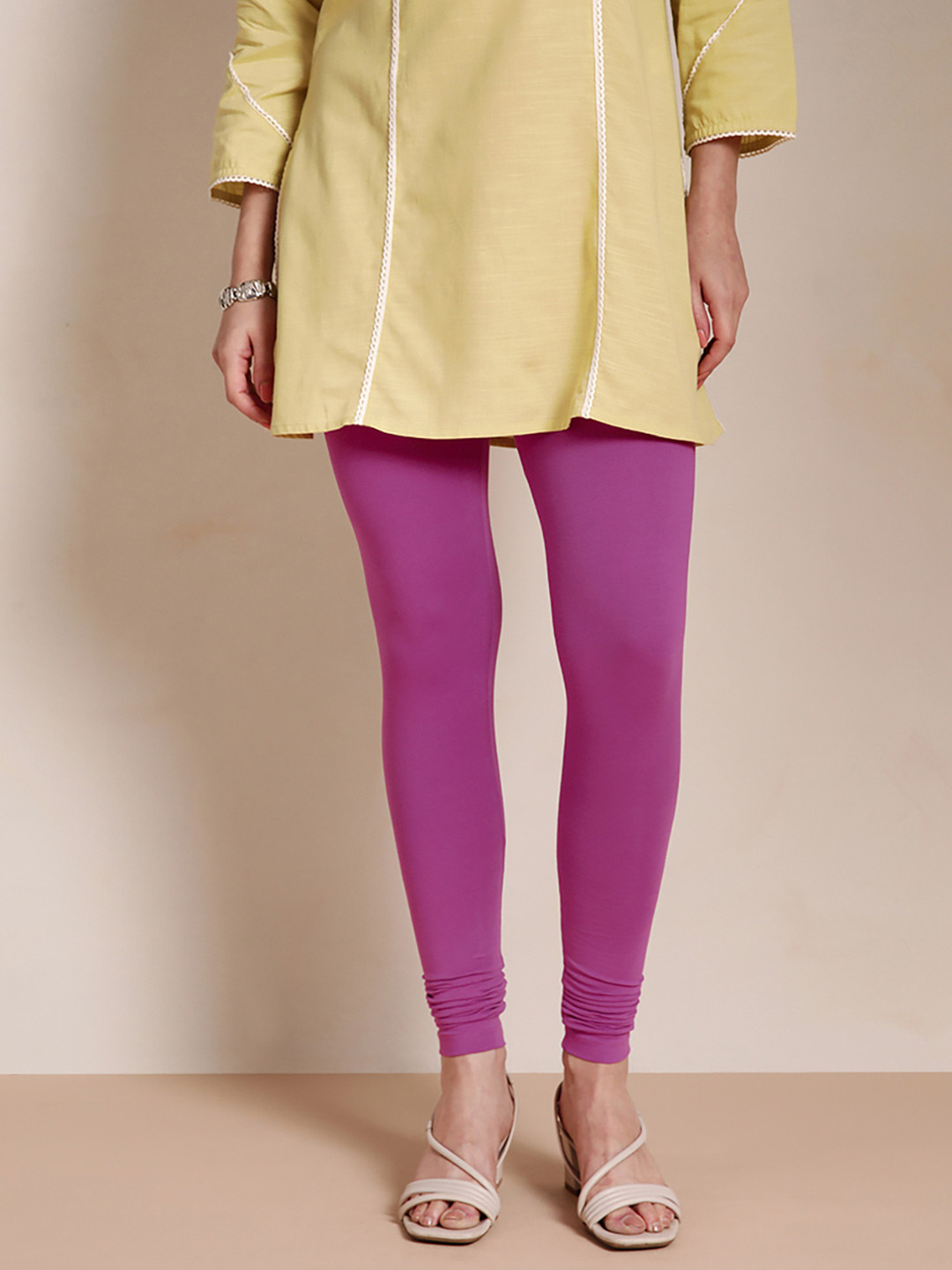 TWIN BIRDS Women Purple Solid Churidar Length Leggings