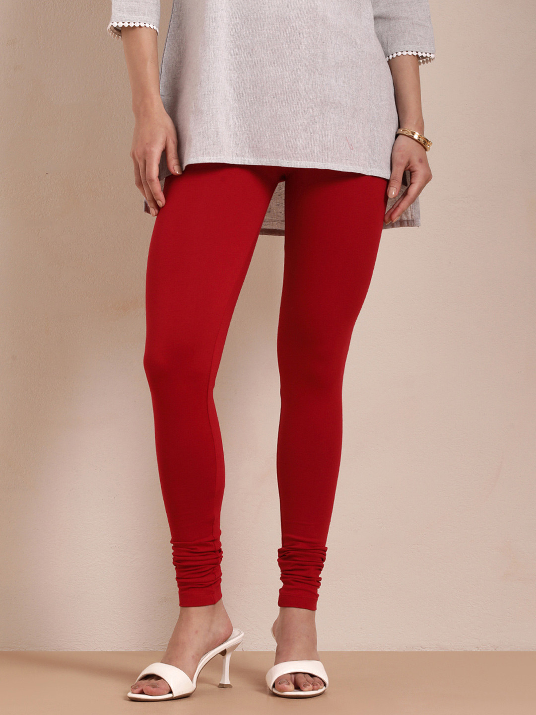 TWIN BIRDS Women Red Solid Churidar-Length Leggings