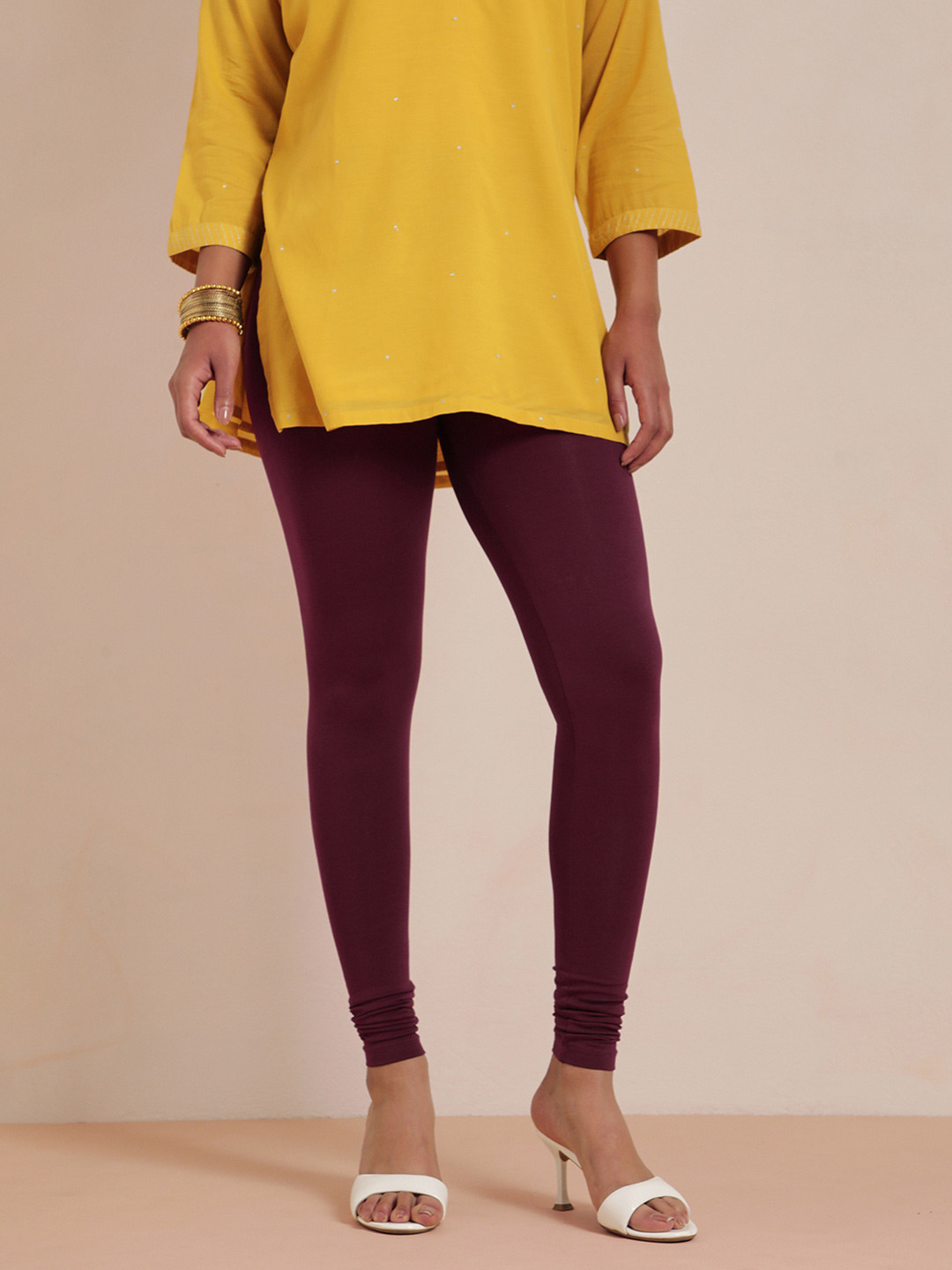 TWIN BIRDS Women Maroon Solid Churidar-Length Leggings