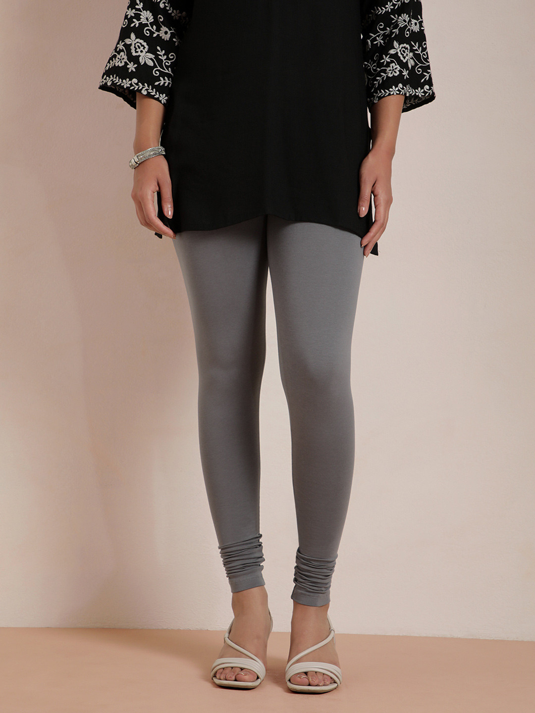 TWIN BIRDS Women Grey Solid Churidar-Length Leggings
