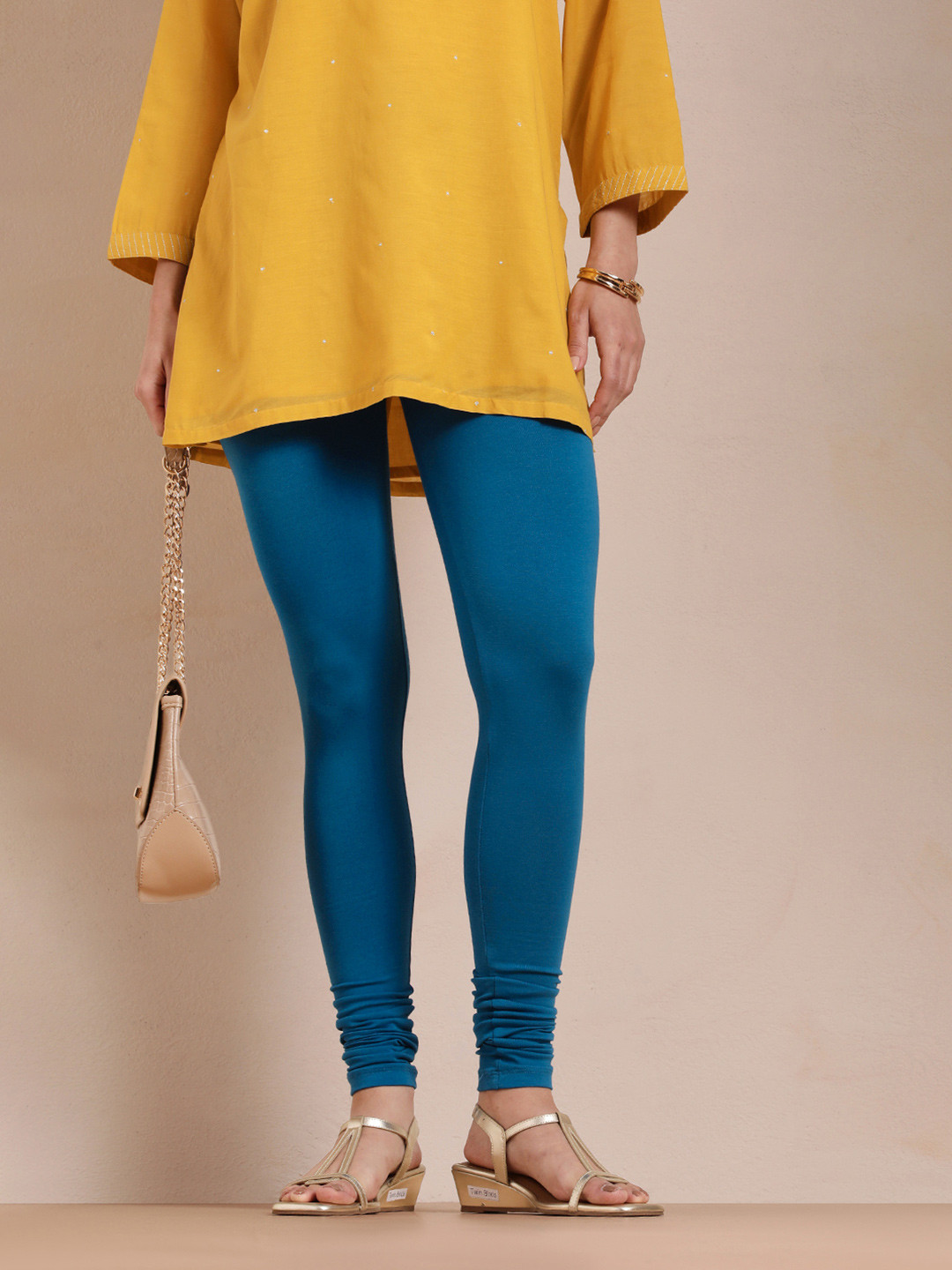 TWIN BIRDS Women Blue Solid Churidar Length Leggings