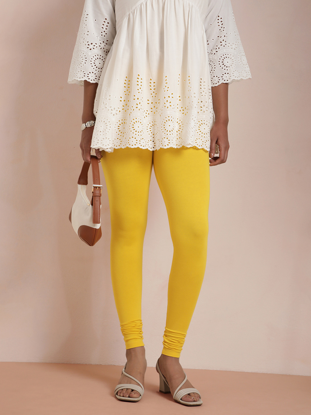TWIN BIRDS Women Yellow Solid Churidar-Length Leggings
