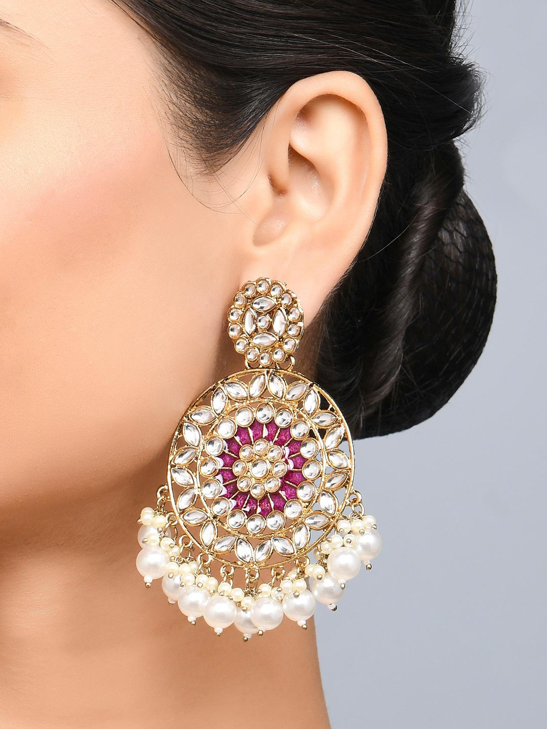 Fida Gold-Plated Circular Meenakari Drop Earrings