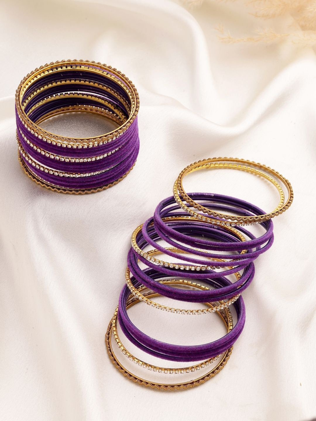 ZENEME Set of 36 Gold-Plated Cubic Zircon Studded Bangle