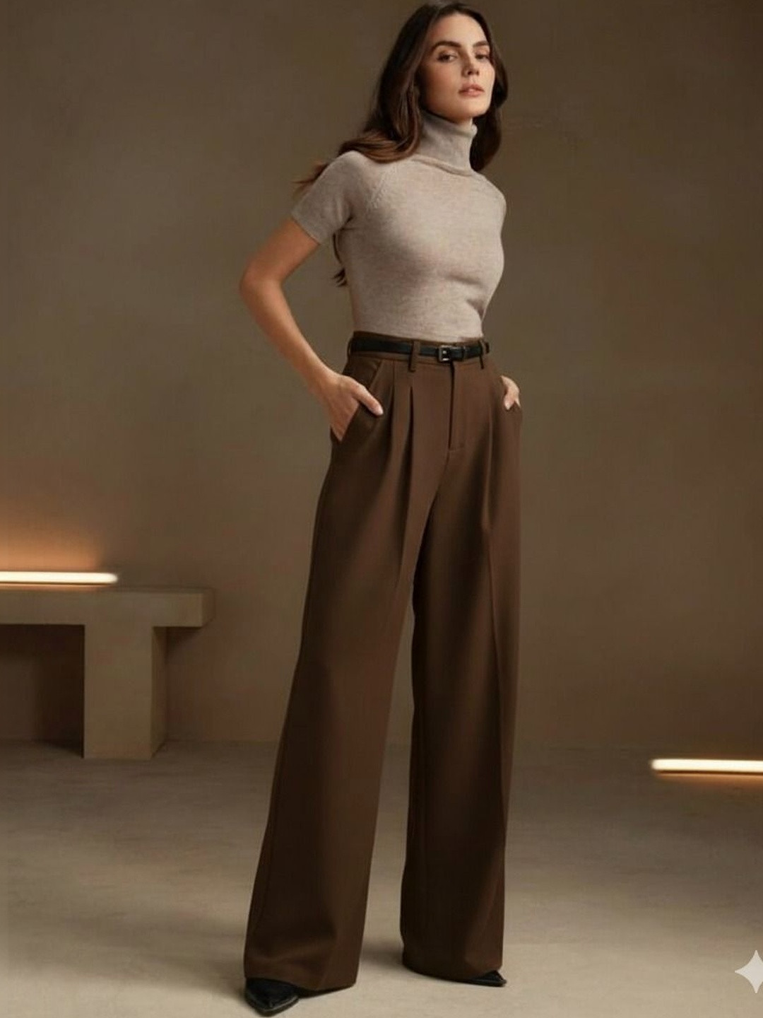 Next One Women Smart Loose Fit High-Rise Easy Wash Pleated Trousers
