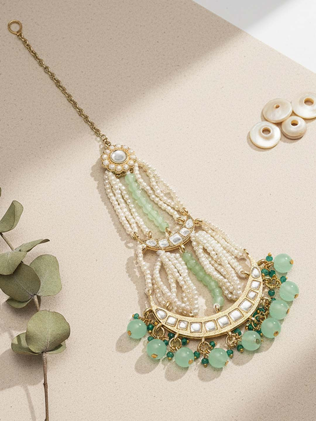 KARATCART Gold-Plated Kundan-Studded & Beaded Jhumar Passa