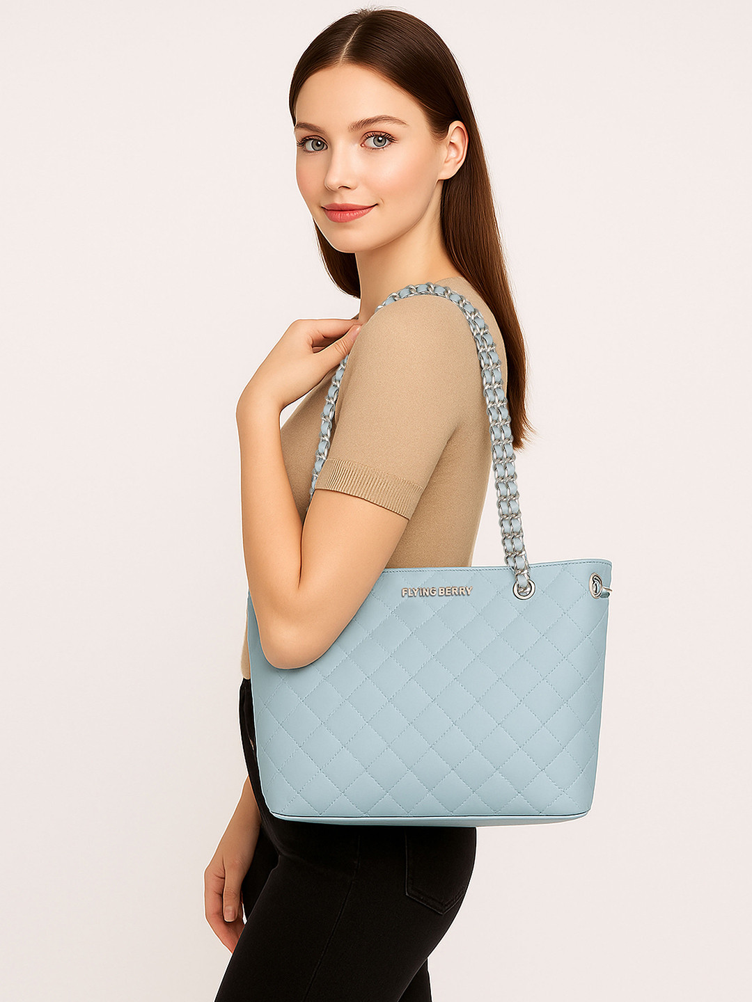 FLYING BERRY Blue Textured PU Bucket Shoulder Bag with Quilted