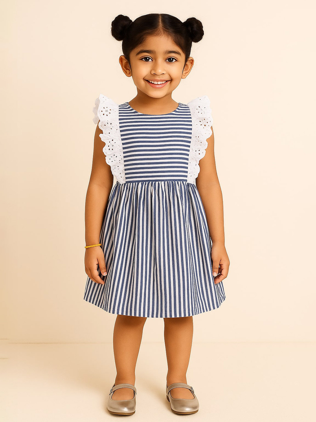 Miyo Girls Blue & White Striped Dress
