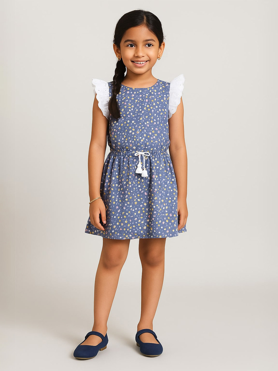 Miyo Grey & Yellow Floral Printed Cotton Dress