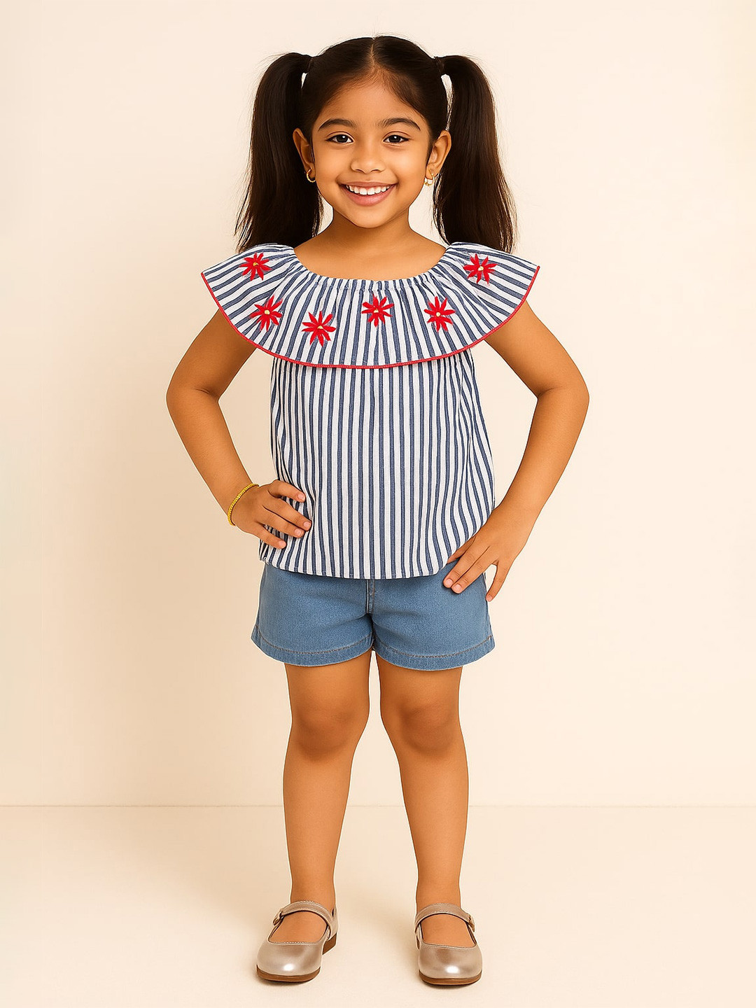 Miyo Girls Blue Striped Top
