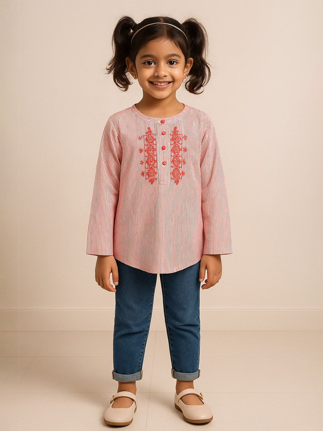 Miyo Kids Girls Pink Striped Regular Top