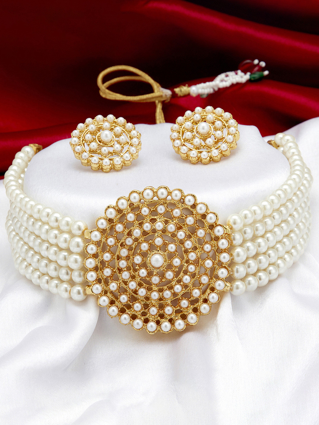 Sukkhi Gold-Plated White Pearl Embellished Jewellery Set