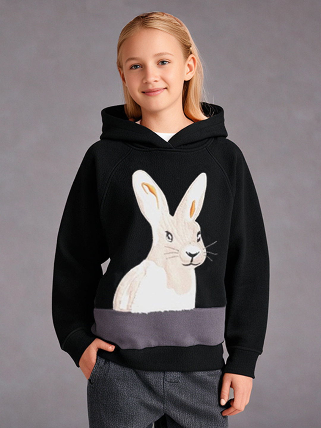 Cherry Crumble Boys and Girls Black Animal Applique Hoodie Sweatshirt