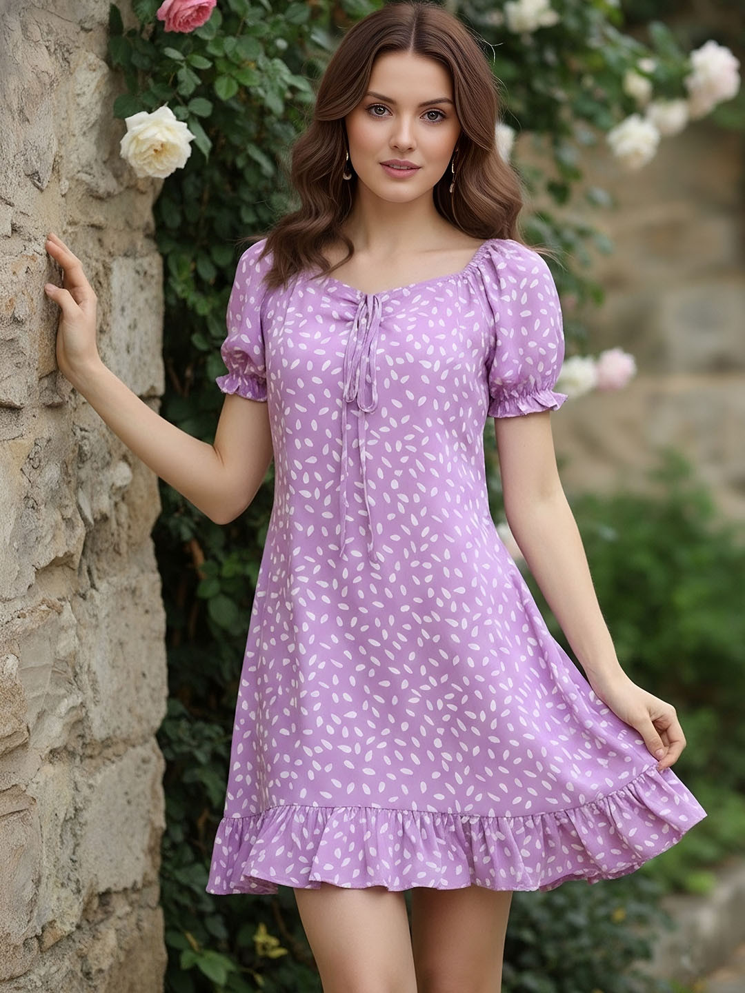 Berrylush Tie-Up Neck A-Line Dress