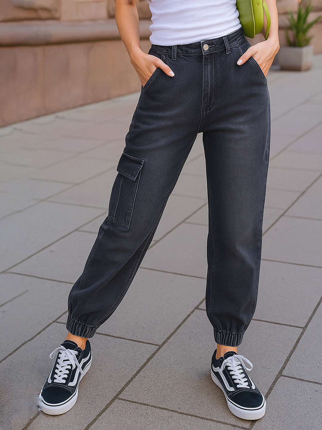SASSAFRAS Women Navy Pure Cotton Jogger High-Rise Non-Stretchable Clean Look Jeans