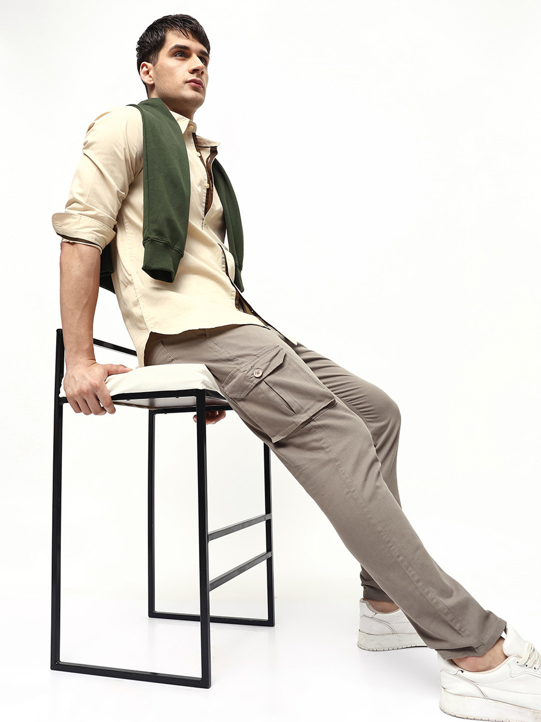 Dennis Lingo Men Grey Tapered Fit Cotton Cargos Trousers
