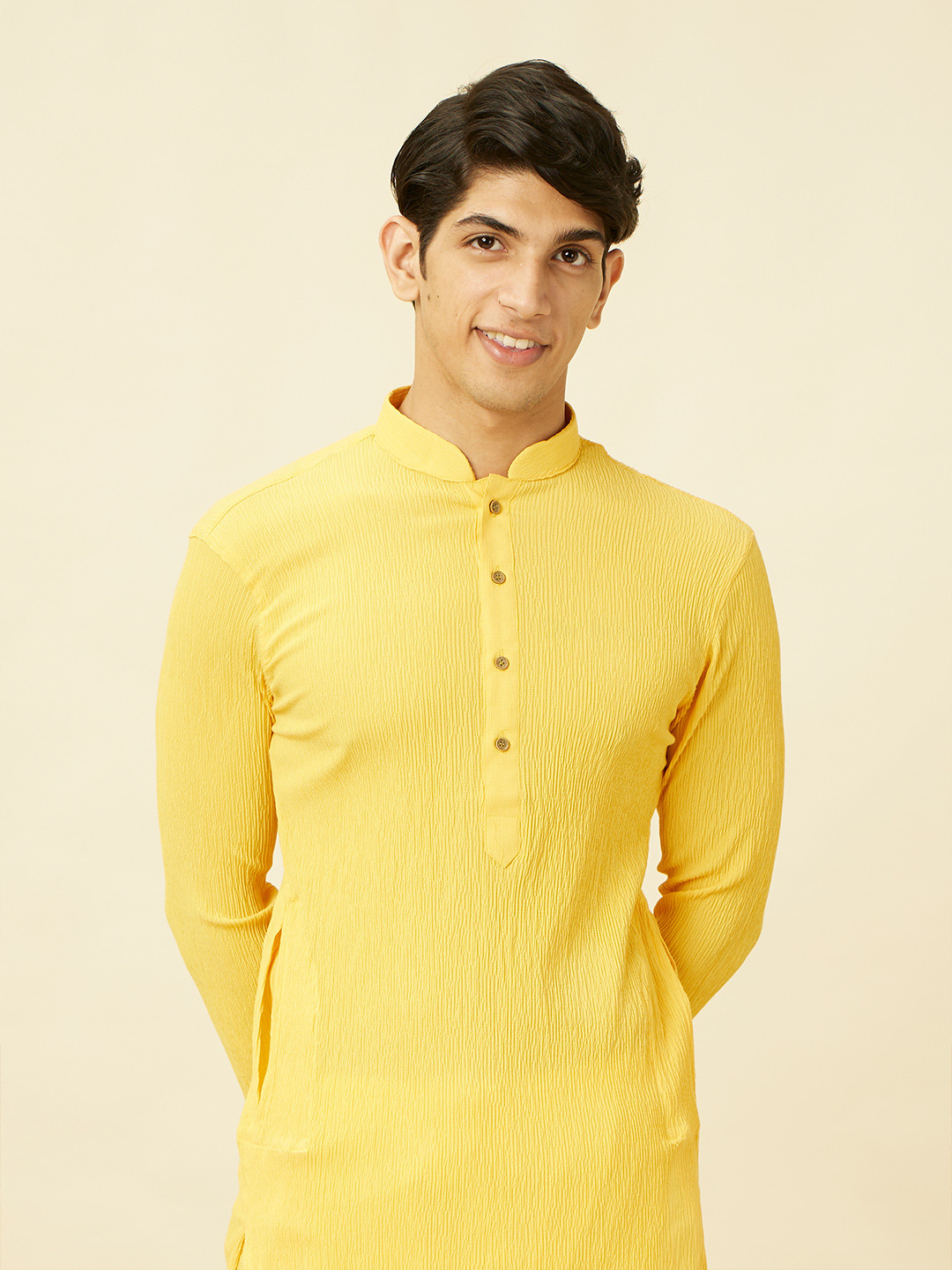 Manyavar Men Yellow Mandarin Collar Kurta