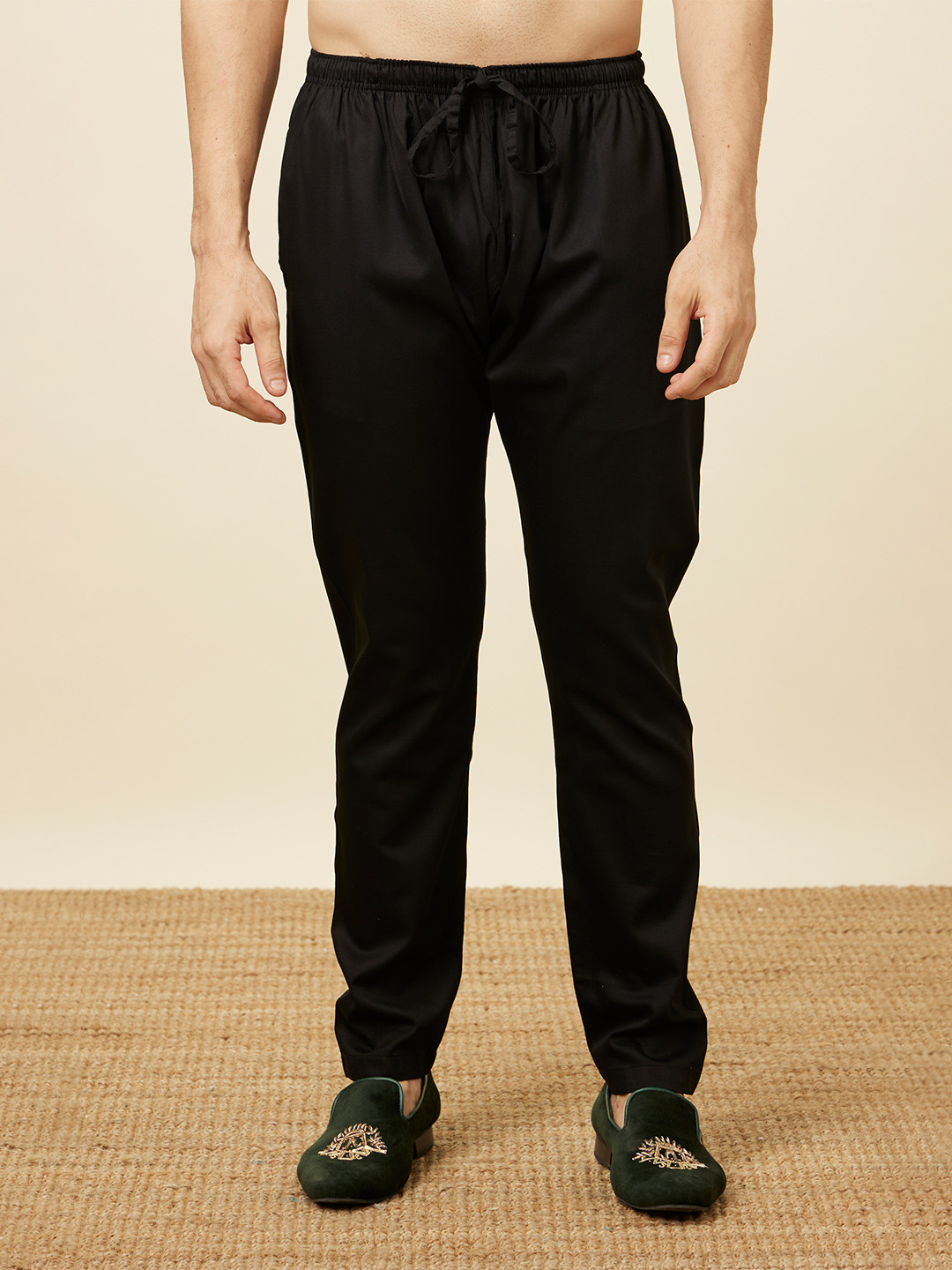 Manyavar Men Black Solid Pencil Fit Cotton Pyjamas