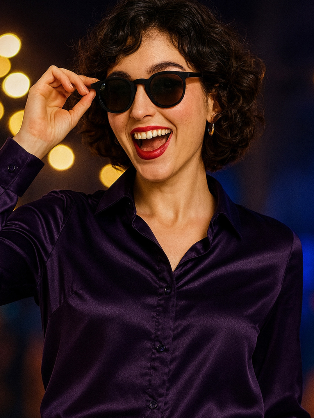 Hancock Women Solid Satin Regular Fit Party Shirt