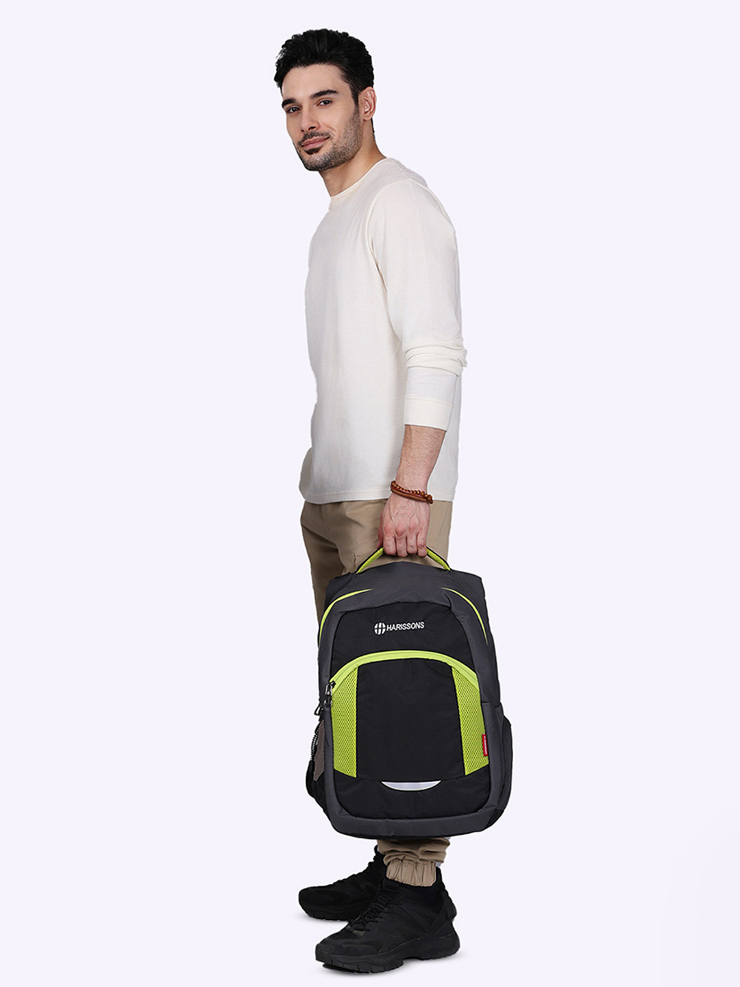Harissons Black & Green 15 Inch Colourblocked Laptop Backpack