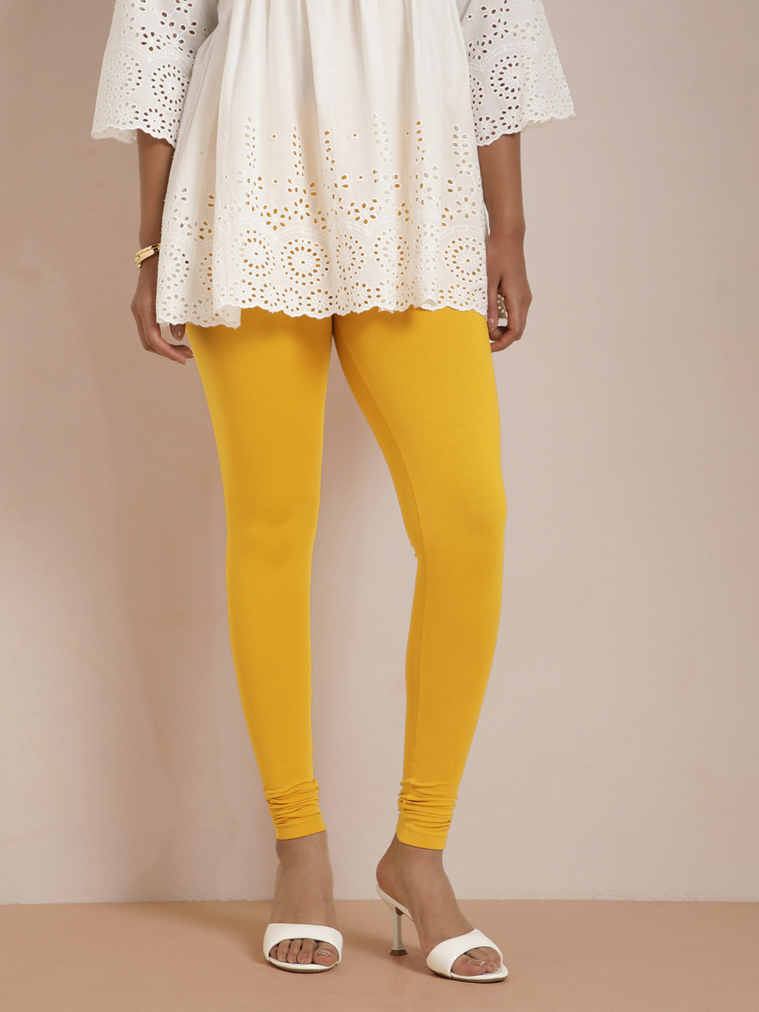 TWIN BIRDS Women Yellow Solid Churidar-Length Leggings