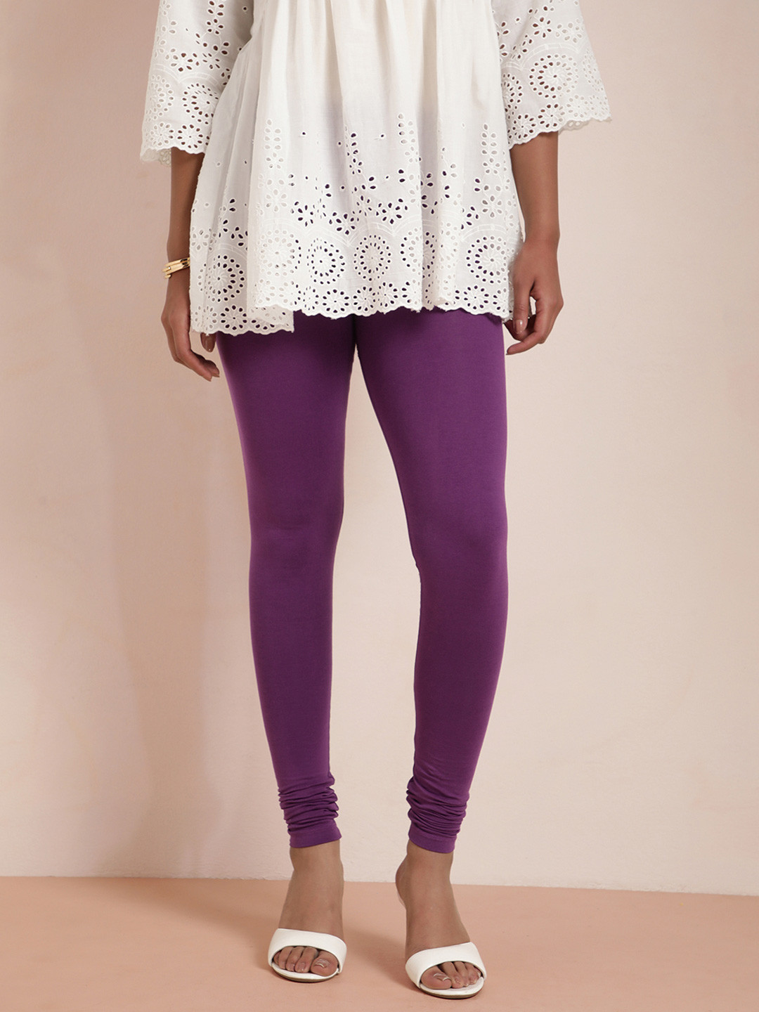 TWIN BIRDS Women Purple Solid Churidar-Length Leggings
