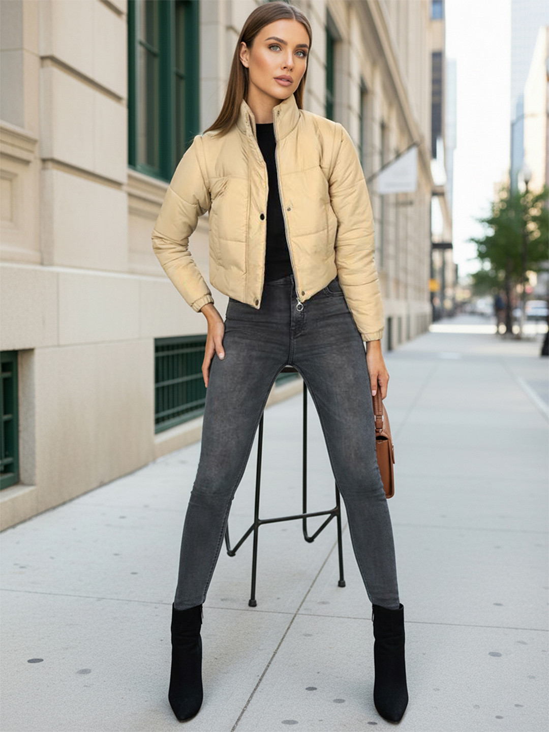 Freehand by The Indian Garage Co Two-in-One Cropped Detachable Sleeves Puffer Jacket