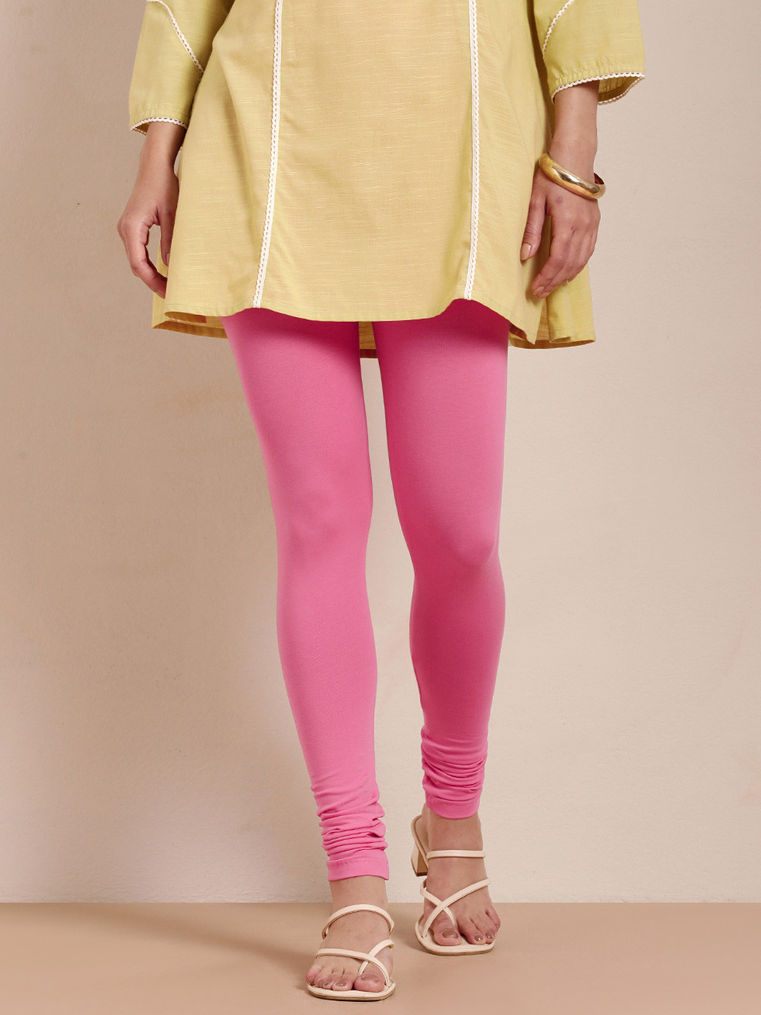 TWIN BIRDS Women Pink Solid Churidar-Length Leggings