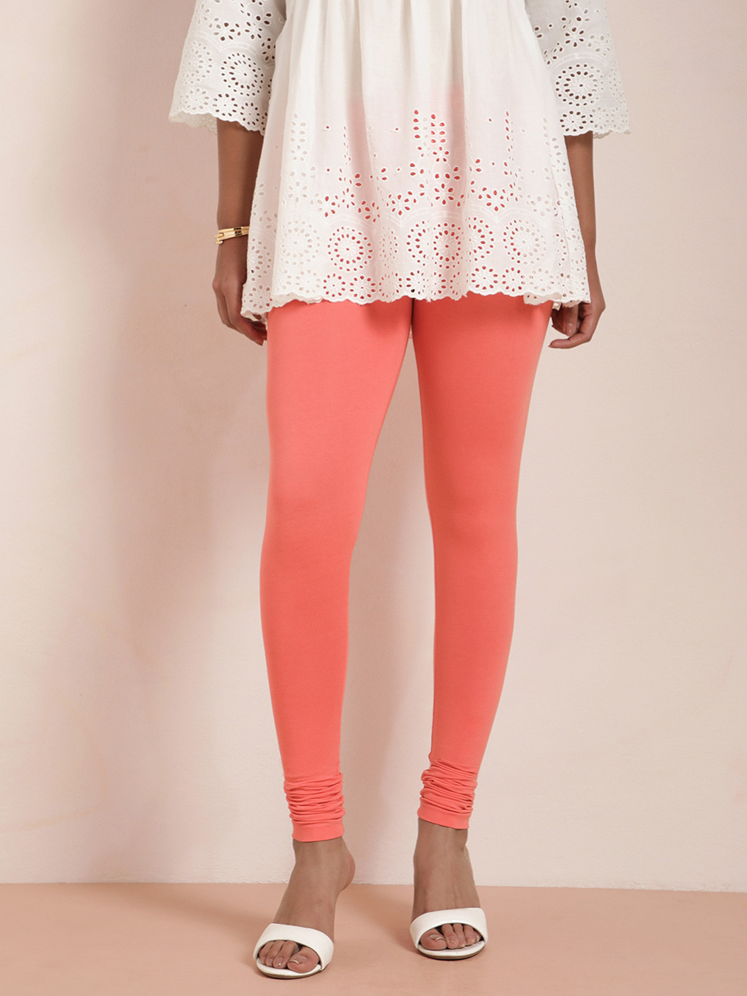 TWIN BIRDS Women Orange Solid Churidar-Length Leggings