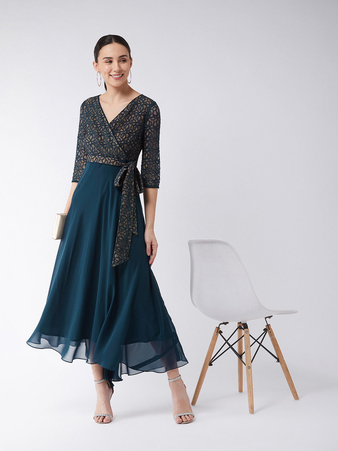 Miss Chase Georgette Lace Overlay Maxi Dress
