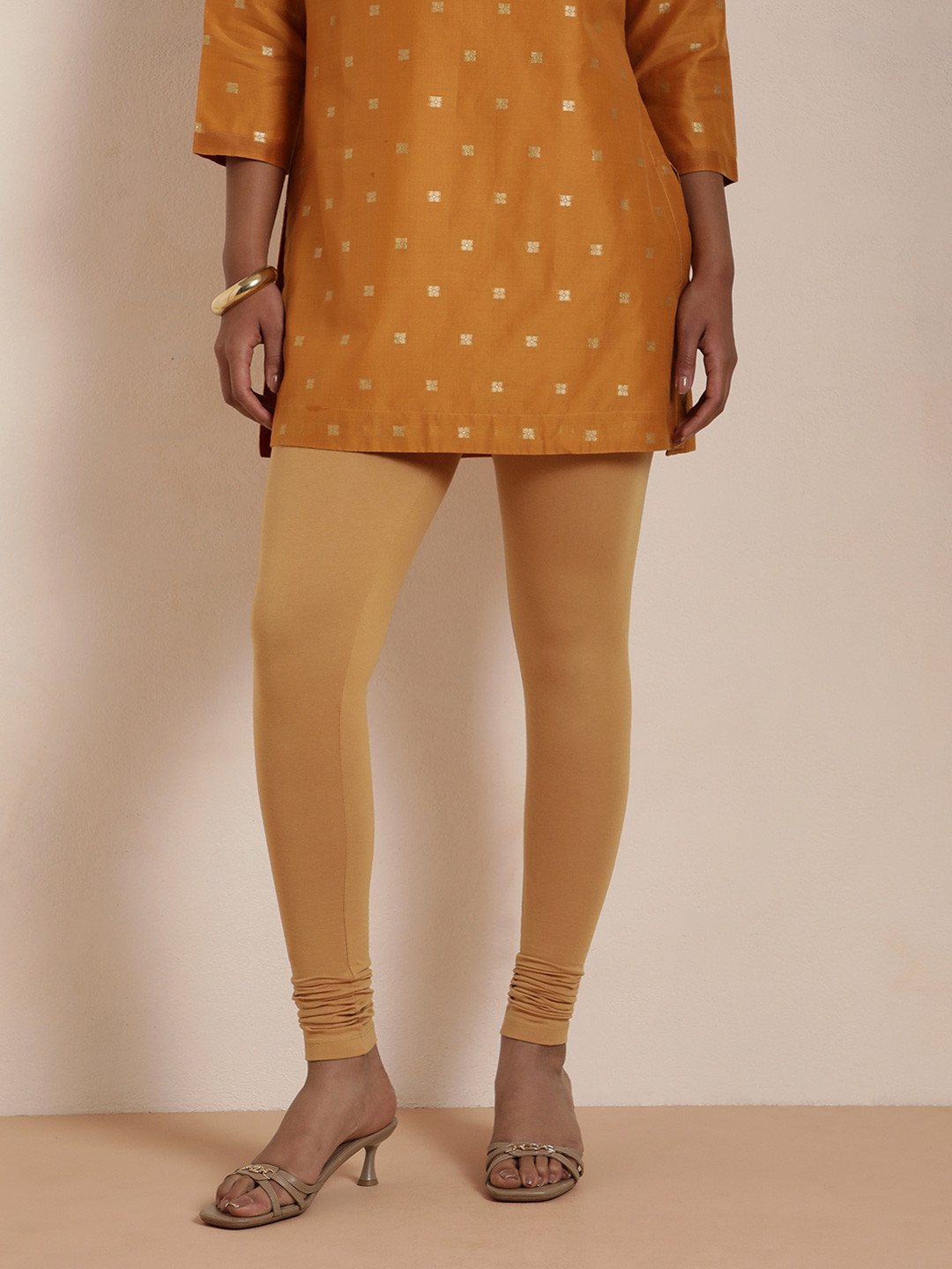 TWIN BIRDS Women Beige Solid Churidar-Length Leggings