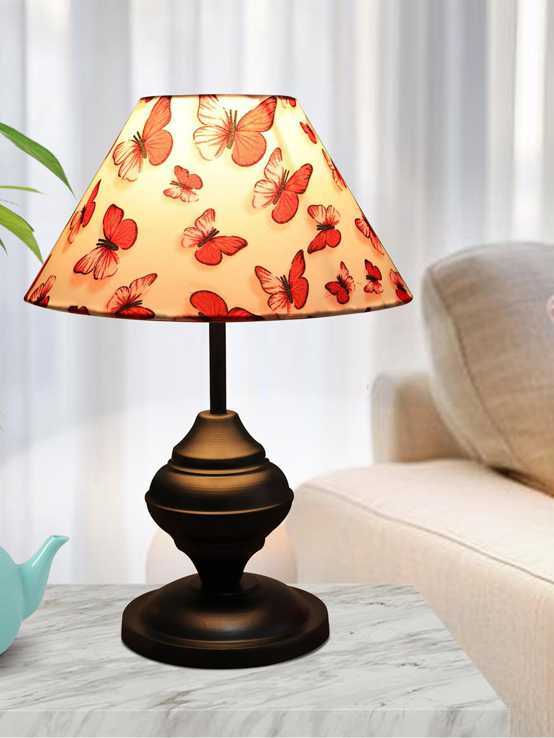 Homesake Warm Yellow Metal Frustum Printed High Quality Electrical Table Lamps