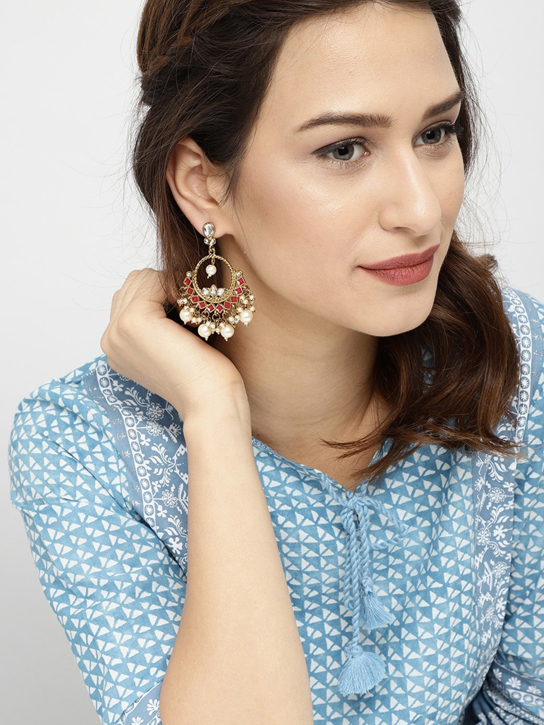 Fida Gold-Toned & Red Circular Chandbalis
